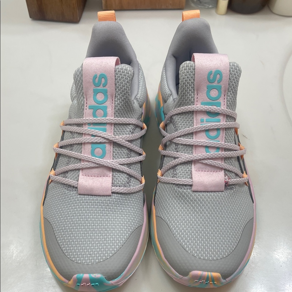 Adidas Gray Sneakers with Pink and Orange Accents